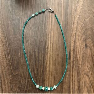 Green and Blue Beaded Necklace with Accent Beads